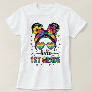 Hello First Grade Teacher Coquette Pencil Bow T-Shirt