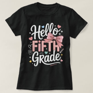 Hello First Grade Teacher Coquette Pencil Bow T-Shirt