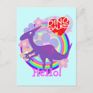 Hello Flower Purple Dinosaur Postcard