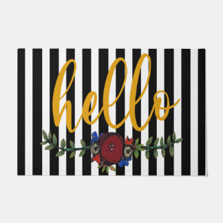 Hello Flower Striped Doormat, Indoor Welcome Doormat
