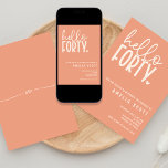Hello Forty 40th Birthday Modern Peach Minimal Invitation<br><div class="desc">Celebrate the milestone of turning forty with this modern and stylish Hello Forty birthday invitation. The warm peach background perfectly complements the ivory text and small heart detail, adding a touch of romance to the design. The fun and flirty text conveys a sense of excitement for the upcoming celebration. This...</div>