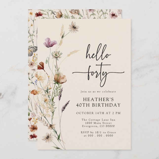 Hello Forty Boho Birthday Invitation (Front/Back)