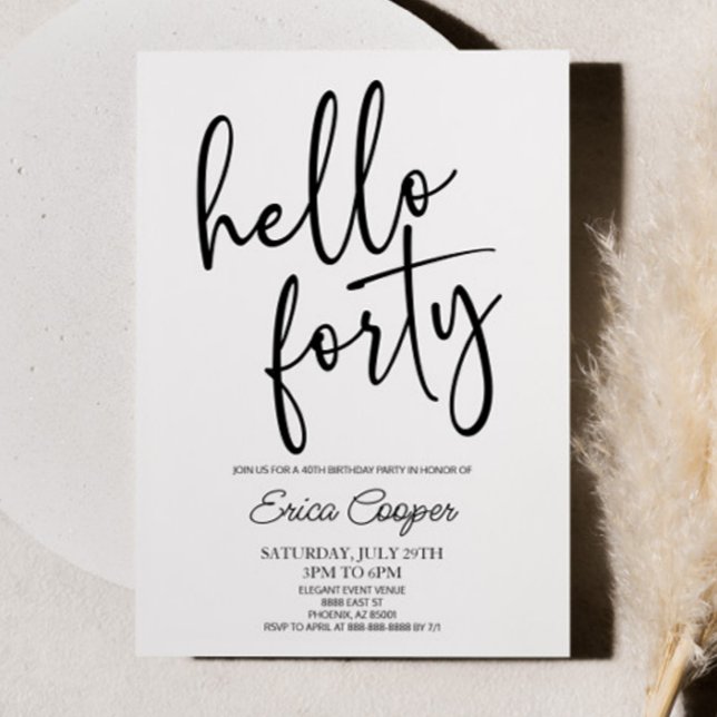 Hello Forty Minimal Elegant 40th Birthday Party Invitation (Creator Uploaded)
