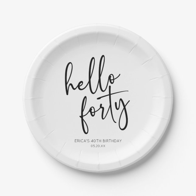 Hello Forty Minimalist 40th Birthday Party Paper Plate (Front)
