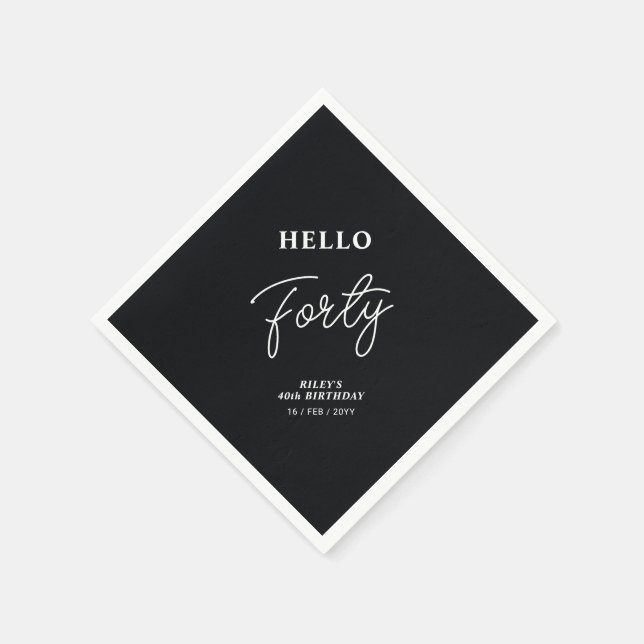 Hello Forty | Modern Black 40th Birthday Party Napkin (Corner)