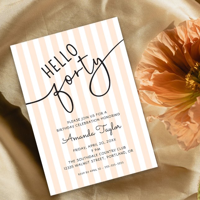 Hello Forty Modern Script Chic 40th Birthday Party Invitation (Creator Uploaded)