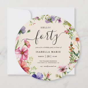 Hello Forty Pretty Floral 40th Birthday  Invitation