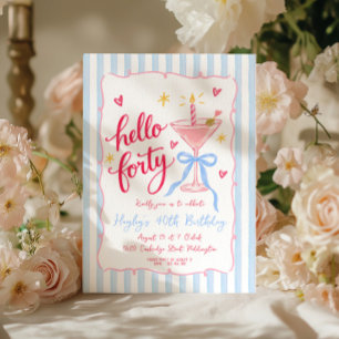 Hello Forty Whimsical Martini Birthday Invitation