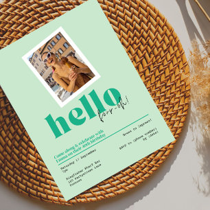 "Hello, four-oh!" 40th birthday green Invitation Postcard