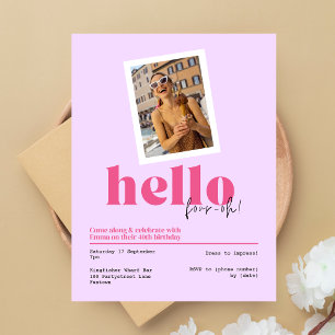 "Hello, four-oh!" 40th birthday purple Invitation Postcard