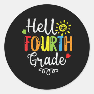 Hello Fourth 4th Grade Cute Back To School Classic Round Sticker