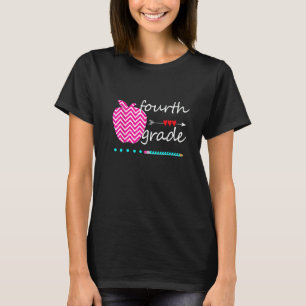 Hello Fourth 4th Grade Heart Teacher Student Back T-Shirt