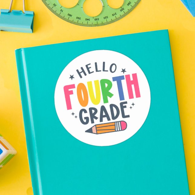 Hello fourth grade back to school classic round sticker (Creator Uploaded)