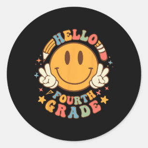 Hello Fourth Grade Back To School Groovy Teacher S Classic Round Sticker