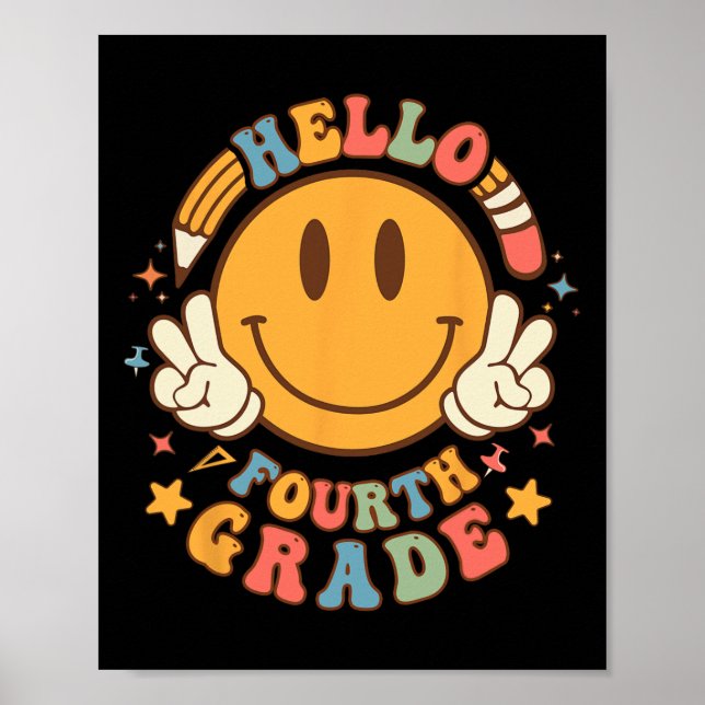 Hello Fourth Grade Back To School Groovy Teacher S Poster (Front)