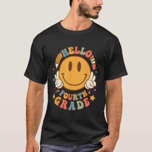 Hello Fourth Grade Back To School Groovy Teacher S T-Shirt