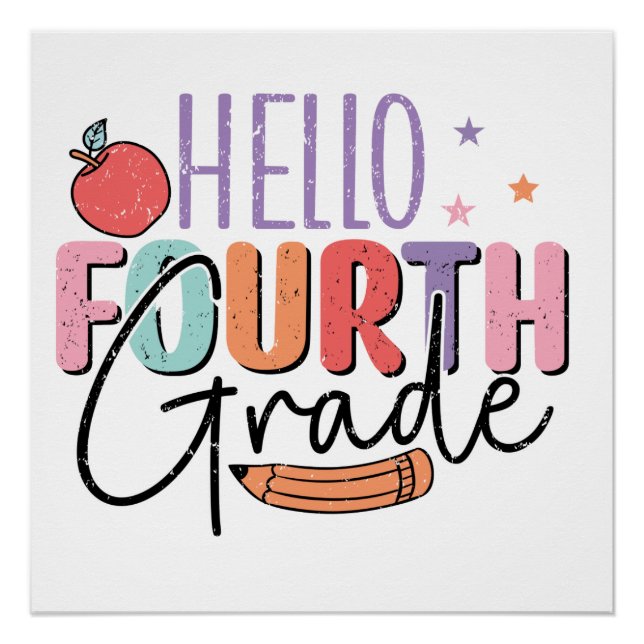 Hello Fourth Grade Back to School Poster (Front)