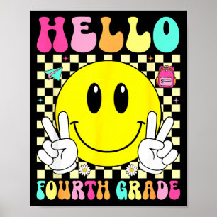 Hello fourth grade retro smile face back to school poster