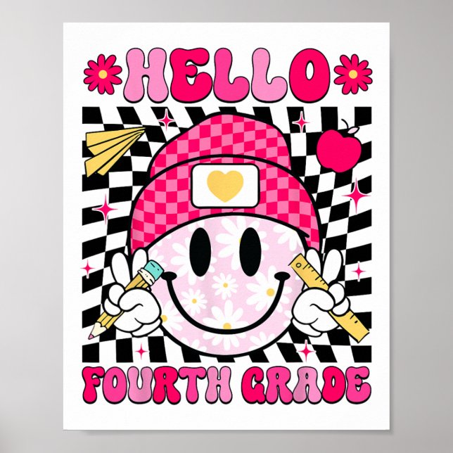Hello Fourth Grade Smile Face 4th Grade Back To Sc Poster (Front)
