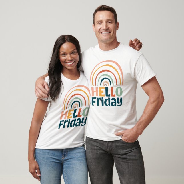 Hello Friday fun rainbow retro colourful boho T-Shirt (Unisex)