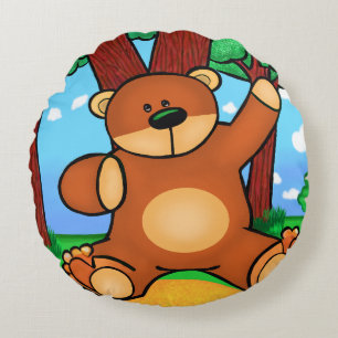 Hello friend: Bear in grassland Round Cushion