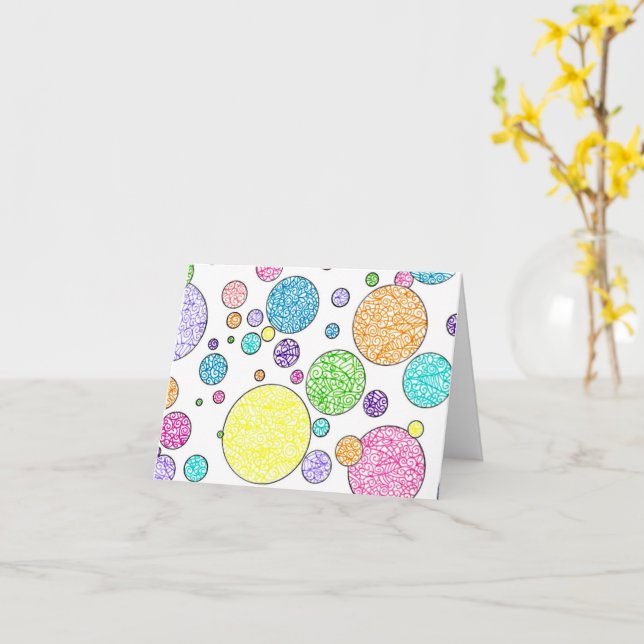 "Hello, Friend!" Colourful Bubbles Notecard (Yellow Flower)