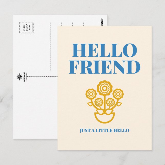Hello Friend Floral Typography Postcard (Front/Back)