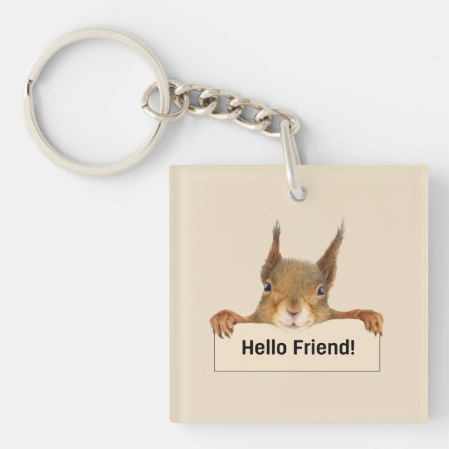 Hello Friend Funny Squirrel Personalised Key Ring (Front)