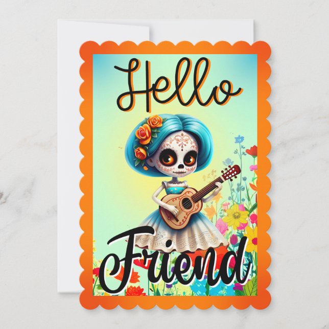 Hello Friend Sugar Skull  Thank You Card (Front)