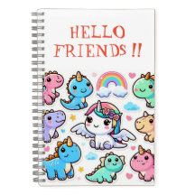 HELLO FRIENDS, CUTE DIANOSAUR Spiral Notebook