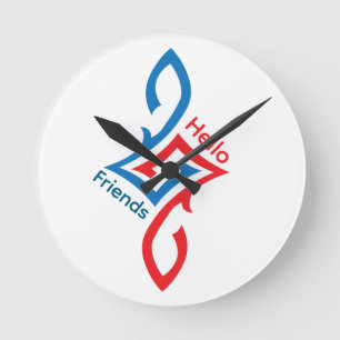 Hello Friends Simple Happy Greeting Design Round Clock