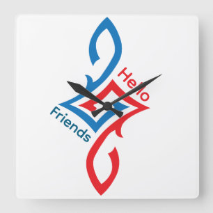 Hello Friends Simple Happy Greeting Design Square Wall Clock