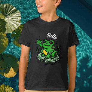 Hello   Frog on Lily Pad Hand Drawn T-Shirt