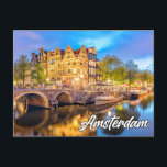 Hello From Beautiful Amsterdam, Netherlands Postcard<br><div class="desc">This travel postcard features a photograph of the beautiful and iconic city of Amsterdam,  Netherlands. This unique postcard would be ideal for best of friends and family.</div>