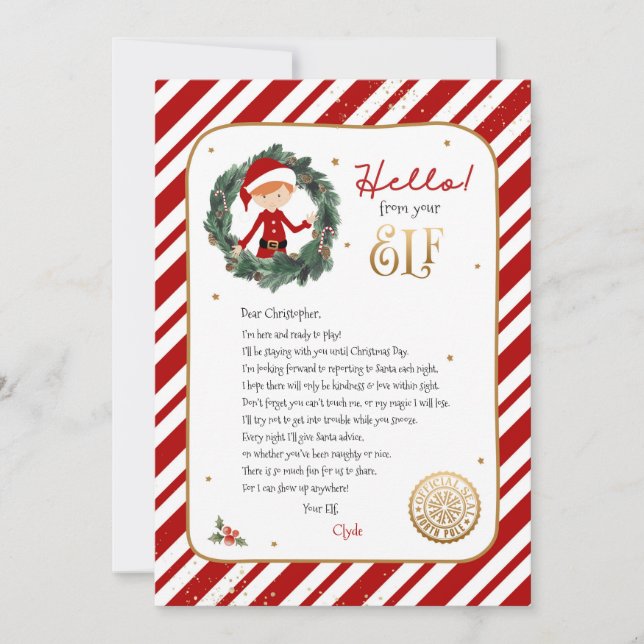 Hello from Elf Welcome Letter Invitation (Front)