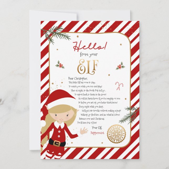 Hello from Elf Welcome Letter Invitation (Front)