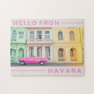 Hello from Havana Retro Pink Car & Architecture Jigsaw Puzzle