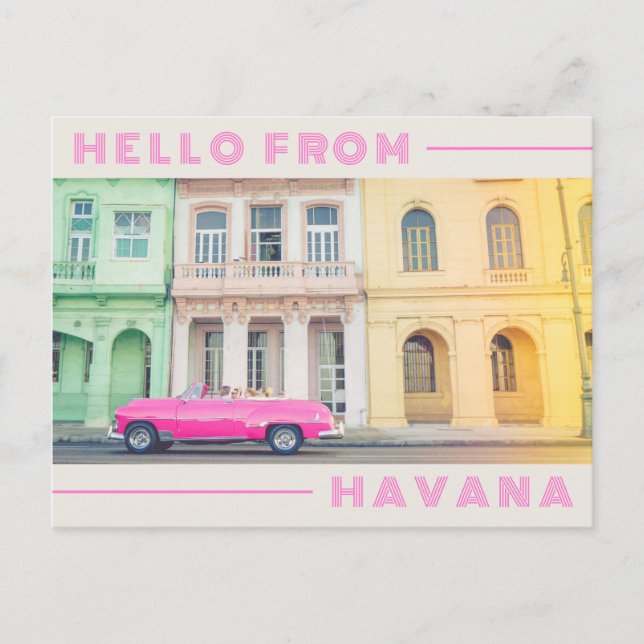Hello from Havana Retro Pink Car & Architecture Postcard (Front)