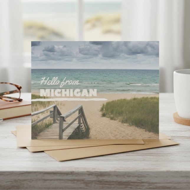 Hello From Michigan Beach Vibes Postcard (Scenic views for your most heartfelt notes.)