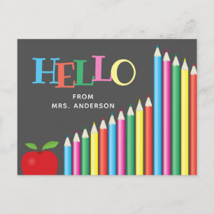 Hello From Teacher Coloured Pencils Chalkboard Postcard