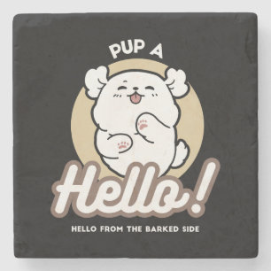 Hello from the Barked Side – Cute Dog Design Stone Coaster