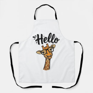 Hello Giraffe Vintage Engraving Cute Animal Shirt_ Apron