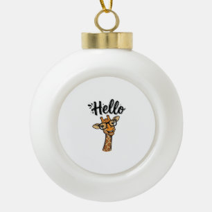 Hello Giraffe Vintage Engraving Cute Animal Shirt_ Ceramic Ball Christmas Ornament