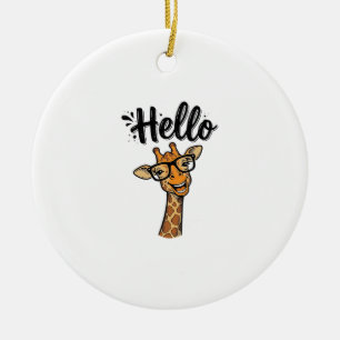 Hello Giraffe Vintage Engraving Cute Animal Shirt_ Ceramic Ornament