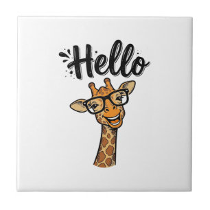 Hello Giraffe Vintage Engraving Cute Animal Shirt_ Ceramic Tile