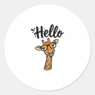 Hello Giraffe Vintage Engraving Cute Animal Shirt_ Classic Round Sticker