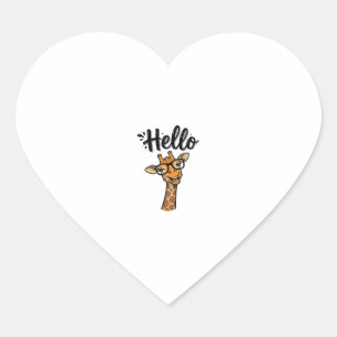 Hello Giraffe Vintage Engraving Cute Animal Shirt_ Heart Sticker