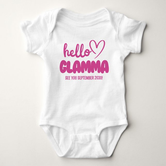 Hello Glamma | Baby Reveal Pregnancy Announcement Baby Bodysuit (Front)