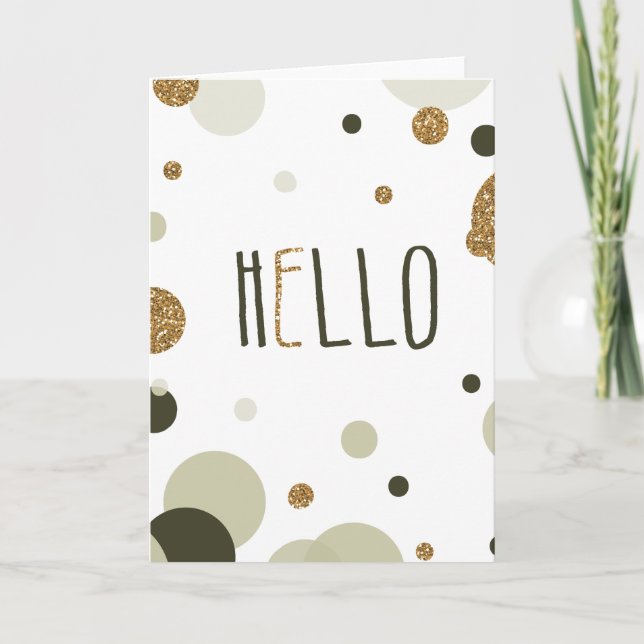 Hello Gold Faux Glitter Dots Card (Front)