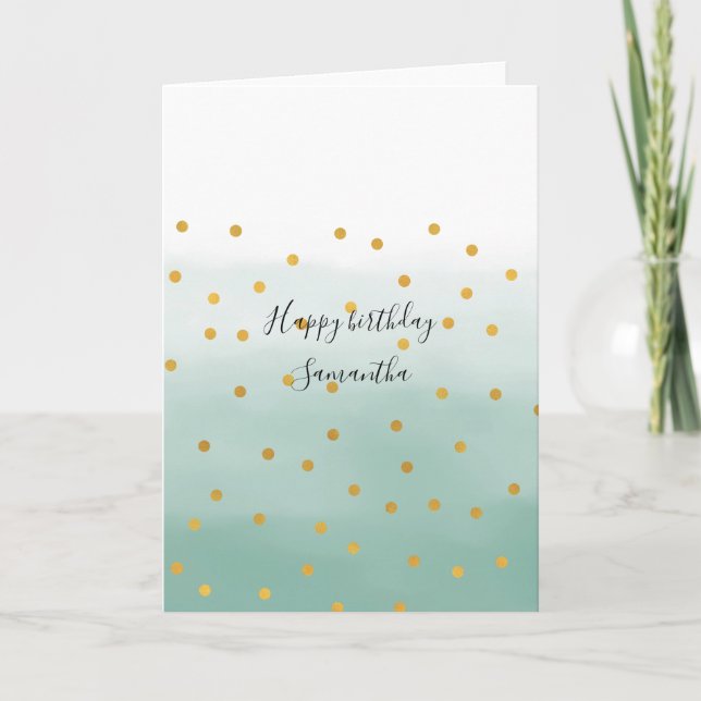 Hello Gold Mint Confetti Ombre Card (Front)